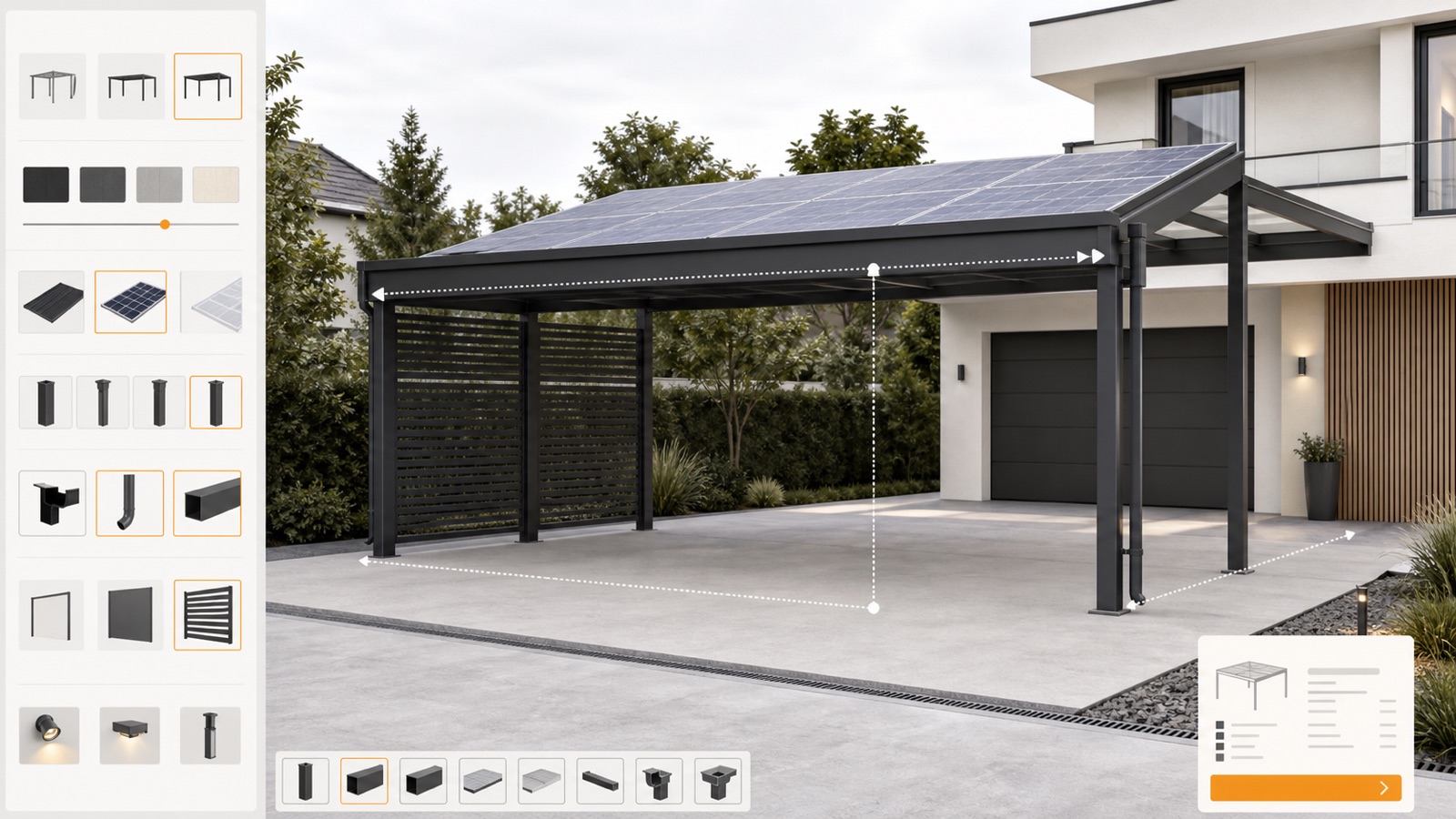 3D view of a configurable garage door used to explain North America: garage-door configurators, custom software and rollout.